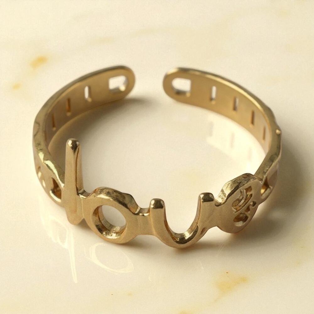 NEW 18K yellow gold plated adjustable love word ring jewelry B28A